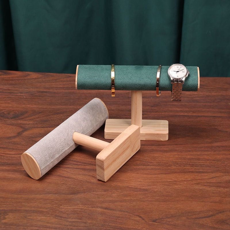 New Solid Wood Flat Tube Jewelry Stand for Hanging Necklaces and Bracelets, Titanium Steel Bracelet Display Jewelry Storage Rack