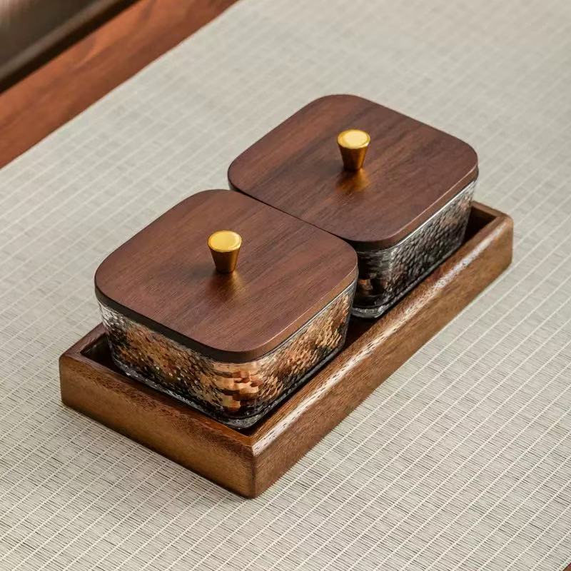 Walnut Eco-Friendly Wedding Creative Home Partition Dry Fruit Tray Plant Pattern Dessert Sugar Glass Bowl Fruit Plate Snack