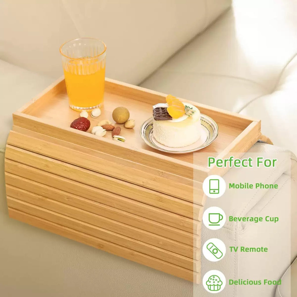 Multifunctional Solid Wood Sofa Tray Lazy Tray with Grooves Side Sofa Armrest Tray for Holding Phone, Cup, and Remote Control