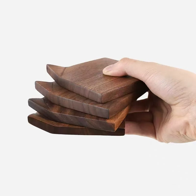 Japanese Style Black Walnut Wood Folded Corner Coaster Wooden Heat Insulation Pad Craft Creative Tea Cup Holder