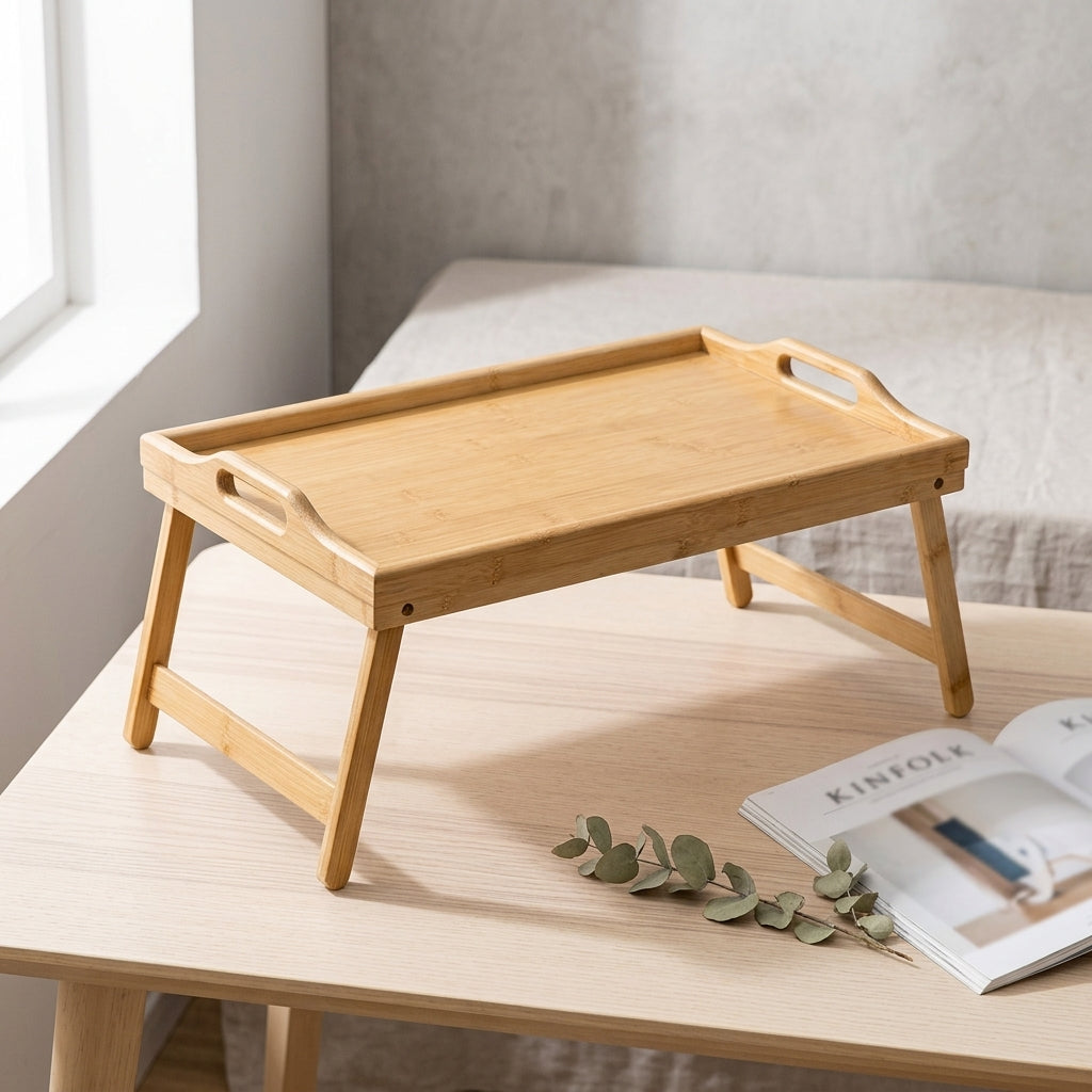 Wooden Folding Multi-Functional Bamboo Tray Lazy Household Folding Bedroom Wooden Tray Simple Fruit Tray