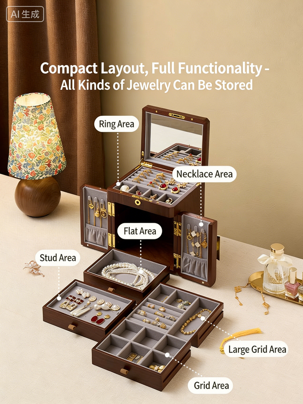 Jewelry Box Luxury Wedding Gift Wooden Jewelry Storage Box Mother's Day New Year's Gift