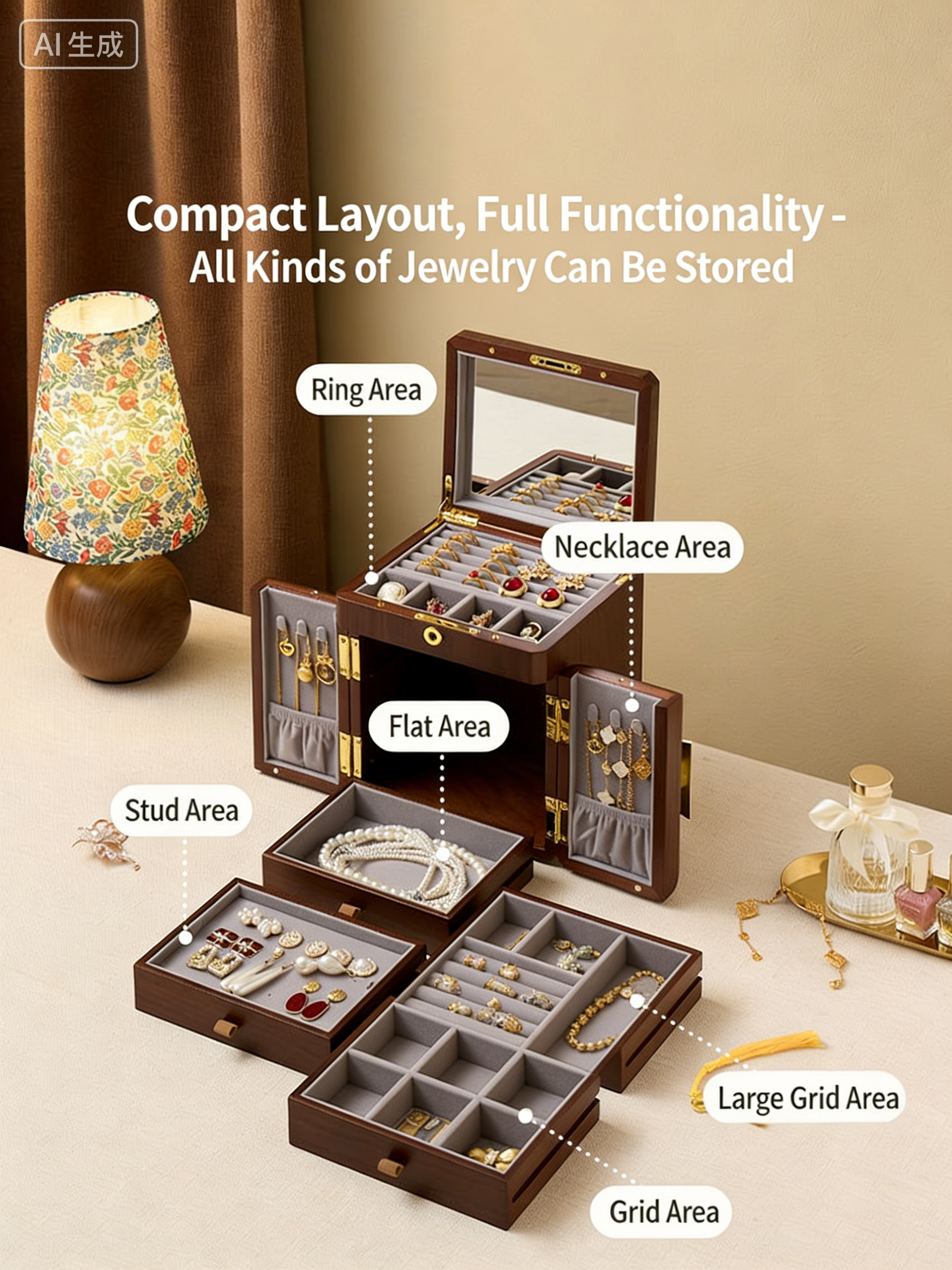 Jewelry Box Luxury Wedding Gift Wooden Jewelry Storage Box Mother's Day New Year's Gift