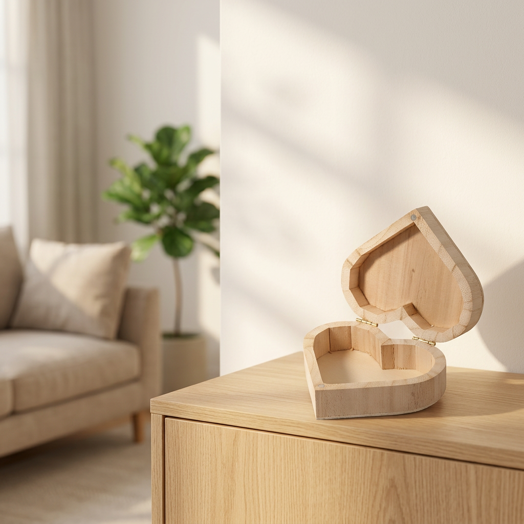 Wooden Color Accessories Heart-Shaped Jewelry Box Children's Toy Jewelry Box Simple Design Handmade Display Gift Box