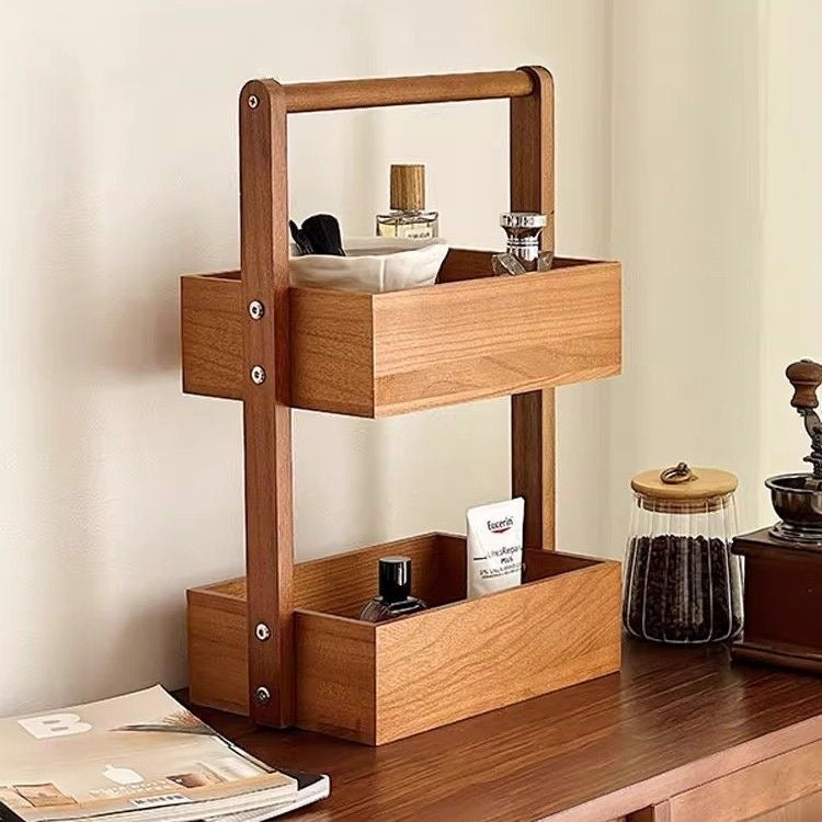 Double Layer Solid Wood Storage Rack Multi-layer Storage Rack for Vegetables Kitchen Bathroom Living Room Storage Organization