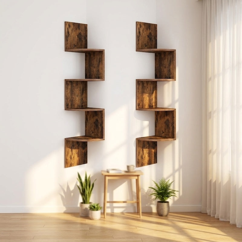 Wooden Retro Wall-Mounted Floating Corner Shelf Simple Bookshelf Four-Layer Multi-Functional Density Board Storage Shelf