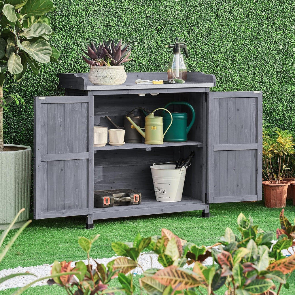 Modern Style Large Outdoor Garden Potting Table Bench Wooden Planting Work Station With Storage Cabinet Shelf Wood Kit Home Use