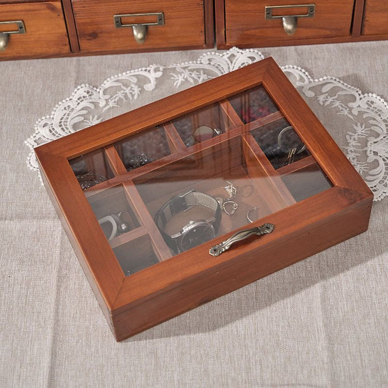 Flip Lid Jewelry Box Storage Box Wooden Box Solid Wood Grid Desktop Display Box Vintage Walnut Ornament Artware