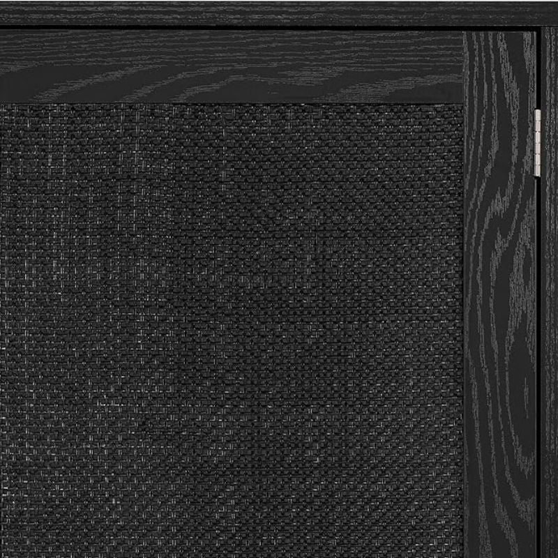 Large Capacity Black Wood Rattan Decorative Kitchen Storage Cabinet Display Stand for Dining Hall Corridor Wine Storage Home Use