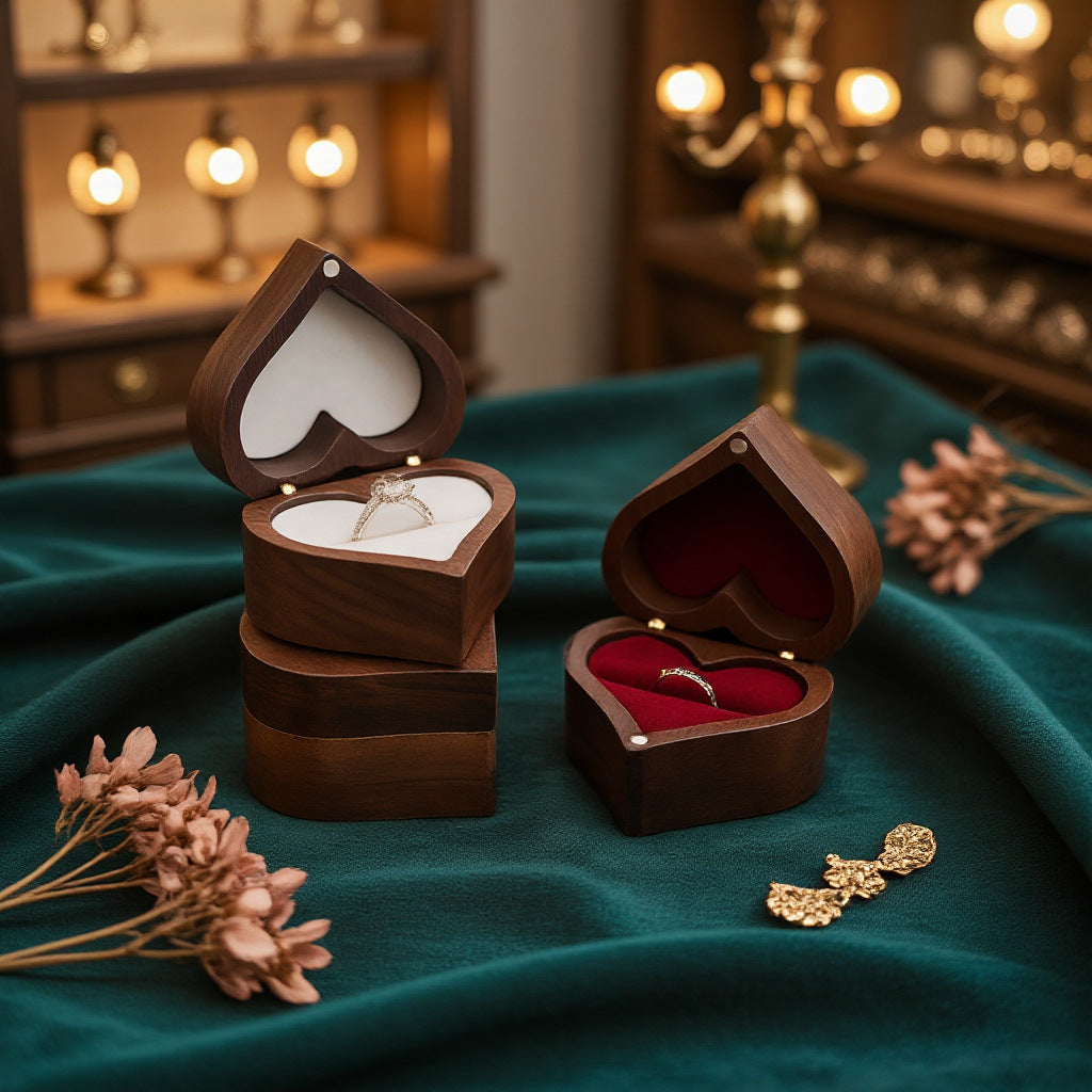Wood Ring Boxes Jewellery Packaging Ring Box Wedding Engagement Ring Box Vintage Luxury Jewelry Heart Shaped Box