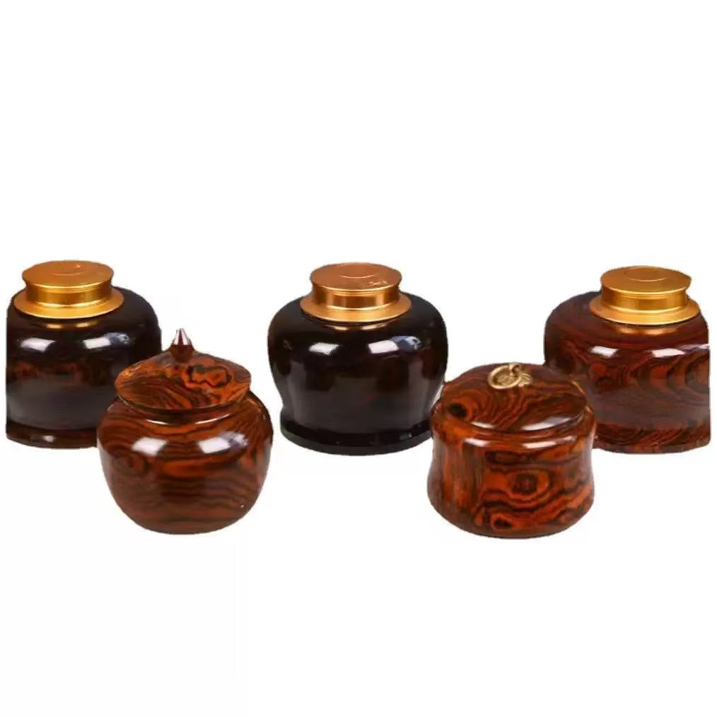 Tiger Skin Sandalwood Acacia Solid Wood Sealed Copper Lid Tea Canister Home Office Living Room Decorative Creative Craft