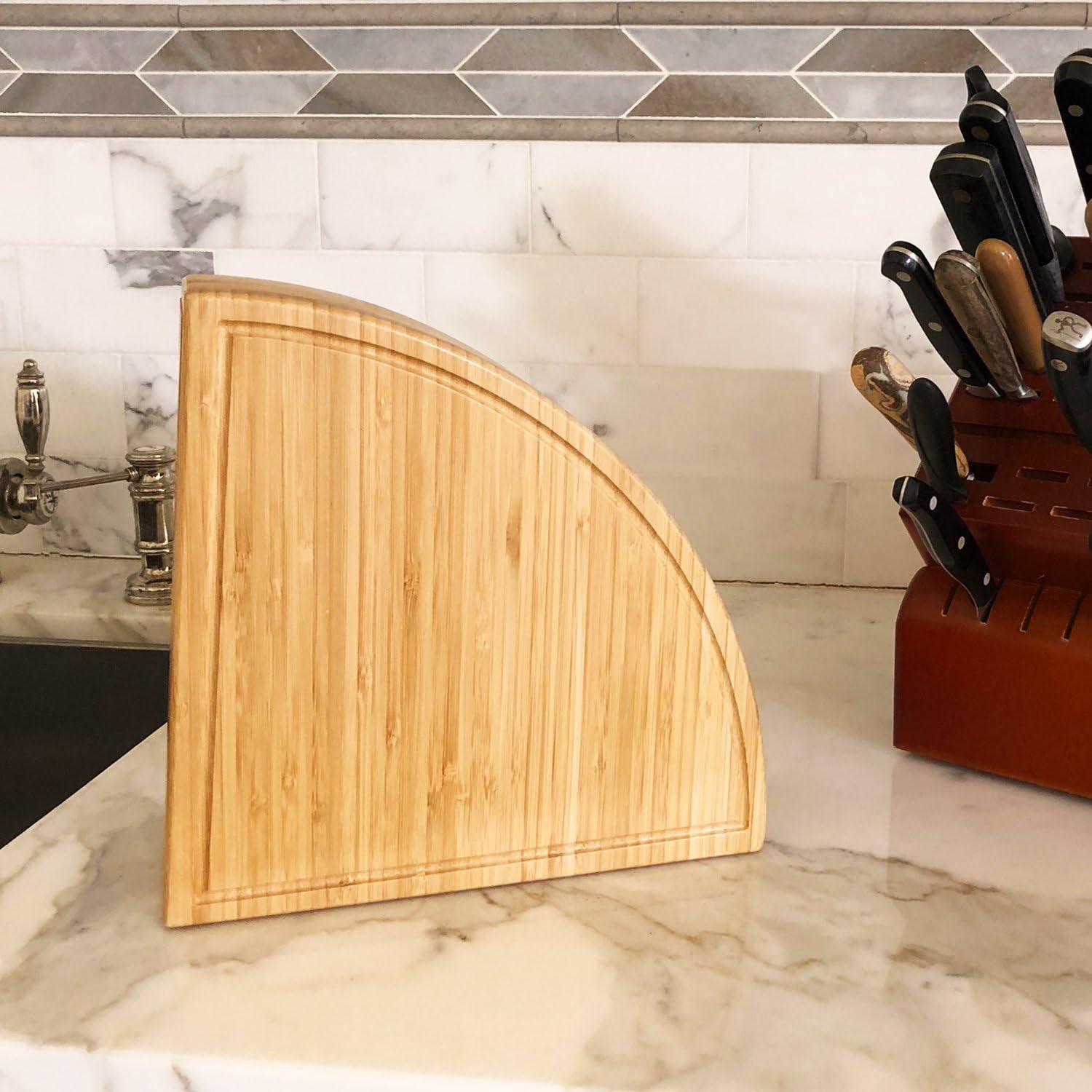 Bamboo Fruit Tray Household Multi-Purpose Folding Cheese Plate Fan-Shaped Rotating Knife Fork Set Food Storage & Container
