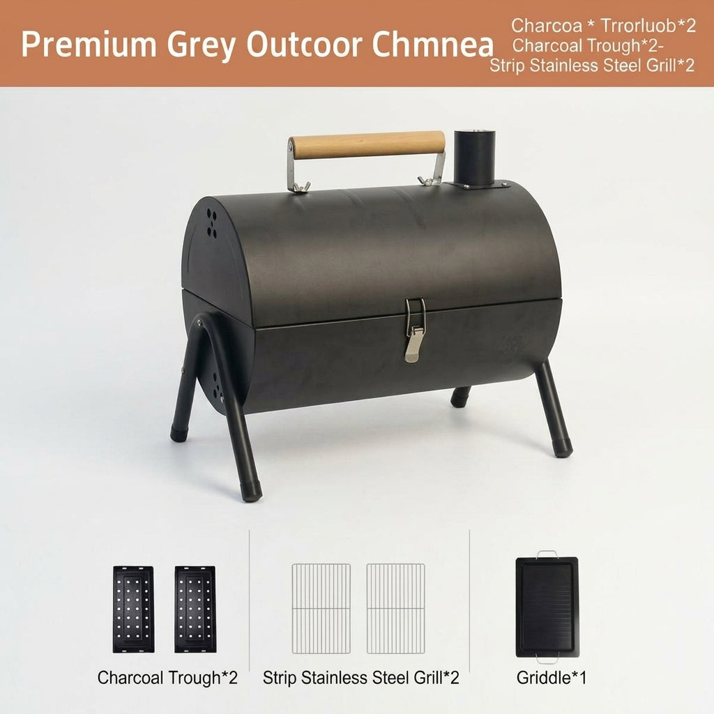 Outdoor Thickened BBQ Grill Portable Multi-Functional with Chimney Double-Sided Household Charcoal Stove Camping Barbecue