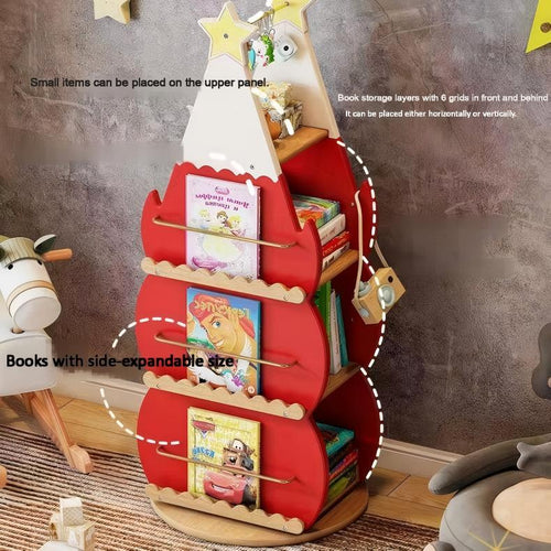 Bookshelf Cabinet Children's Christmas Tree-Shaped Rotating Bookcase Wooden Bookcase for Study Children's Room Bedroom Library