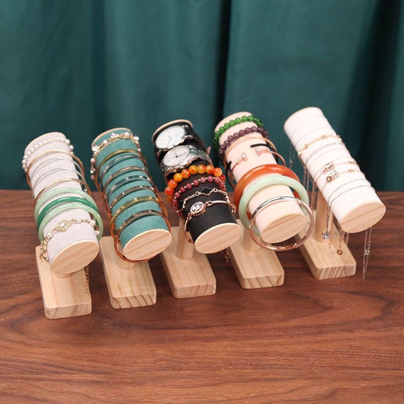 New Solid Wood Flat Tube Jewelry Stand for Hanging Necklaces and Bracelets, Titanium Steel Bracelet Display Jewelry Storage Rack