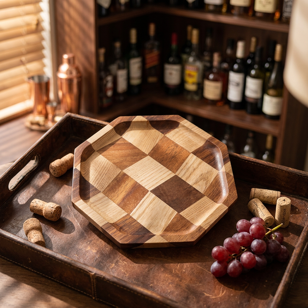 Wooden Hotel Tray Breakfast Creative Simple Spliced Wooden Plate Home Use Walnut Wood Afternoon Tea Retro Tray