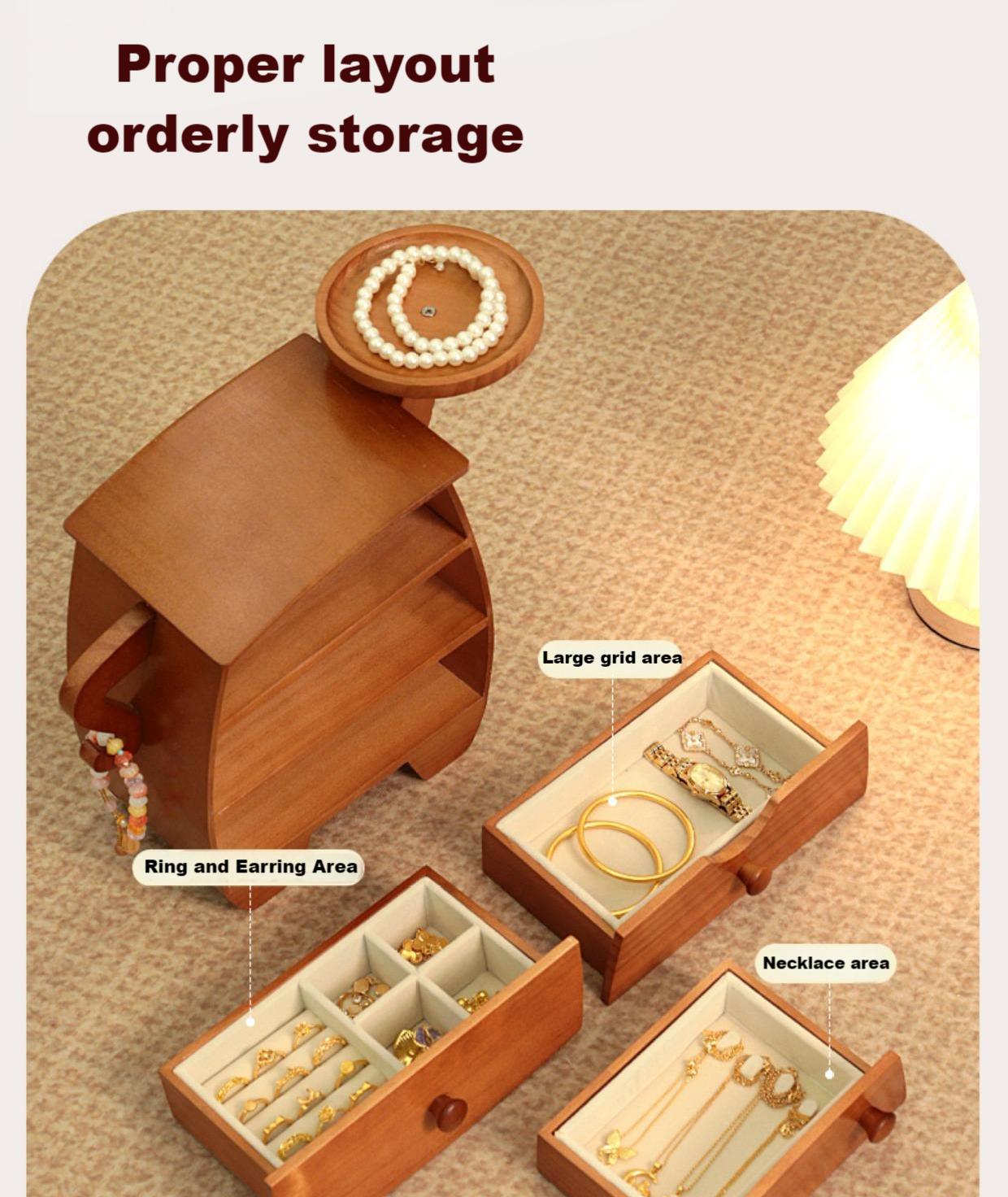 2026 New Design Cute and Sturdy Solid Wood Jewelry Storage Box High-End Exquisite Organizer