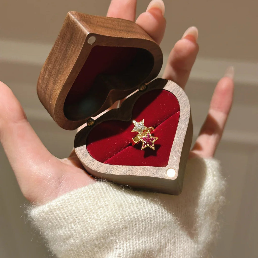 Wood Ring Boxes Jewellery Packaging Ring Box Wedding Engagement Ring Box Vintage Luxury Jewelry Heart Shaped Box