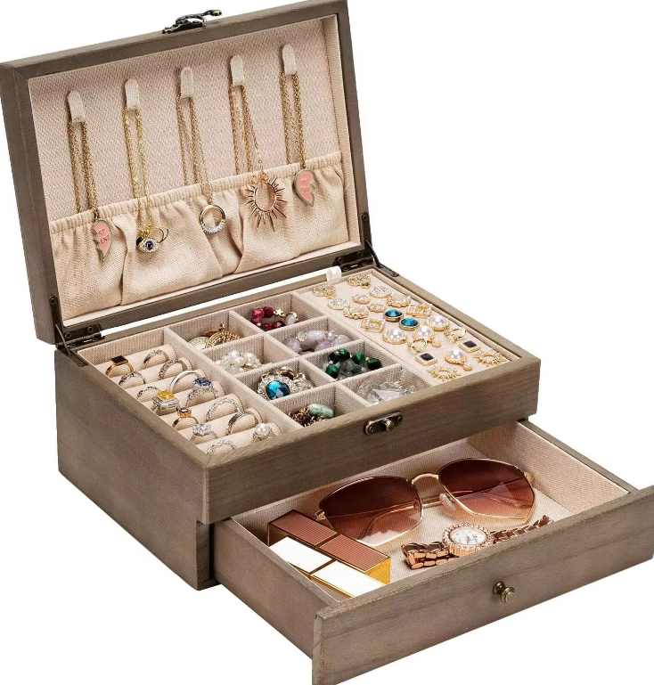 Vintage Solid Wood Jewelry Box Large Capacity Storage Box Display Box Chinese Style Jewelry Box Multi-Compartment