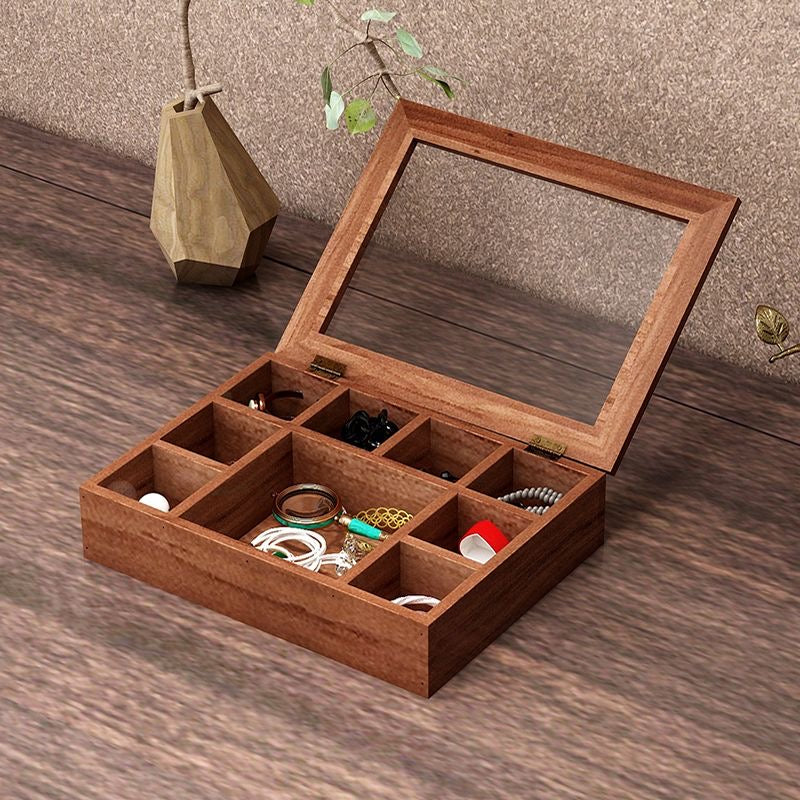 Flip Lid Jewelry Box Storage Box Wooden Box Solid Wood Grid Desktop Display Box Vintage Walnut Ornament Artware