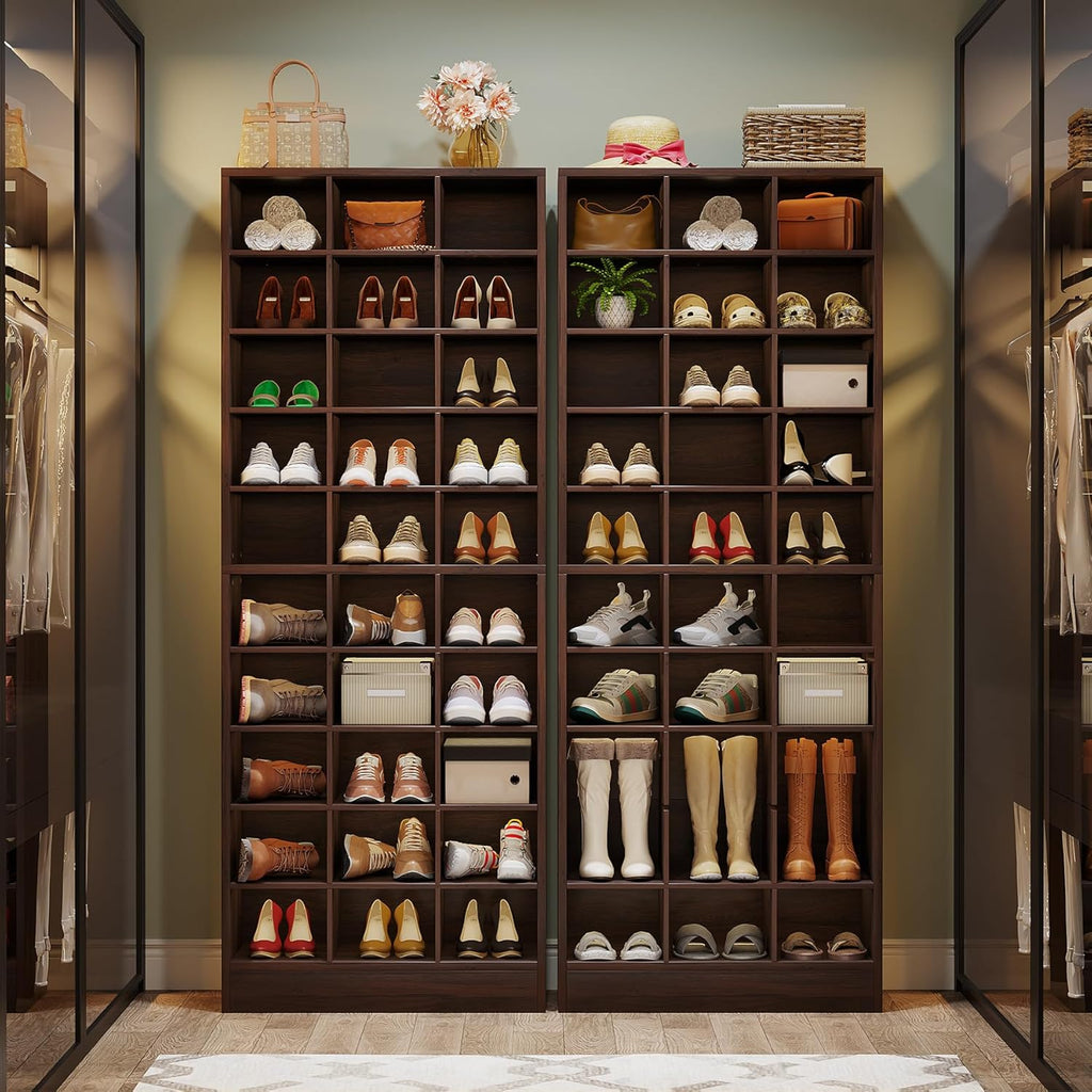 Wooden Shoes Cabinet with 30 Independent Compartments Large Storage Entrance Organizer for Living Room