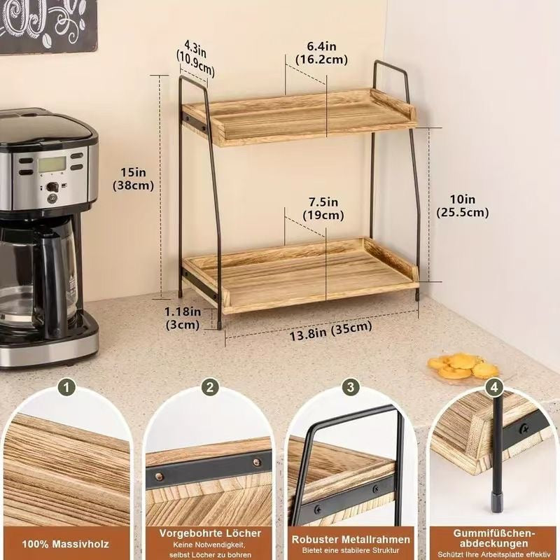 Wooden Storage Rack Multi-Functional Double-Layer Kitchen Spice Organizer Bathroom Skincare Organizer Desktop Storage Rack