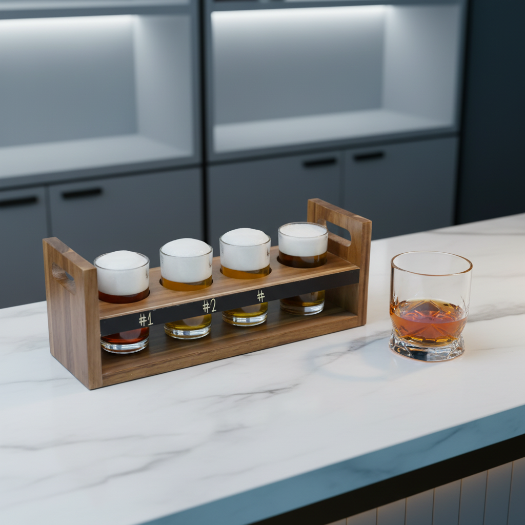 Vintage Desktop Wooden Wine Glass Holder Beer Tasting Tray with Wipeable Blackboard Eco-friendly Portable Wine Tray