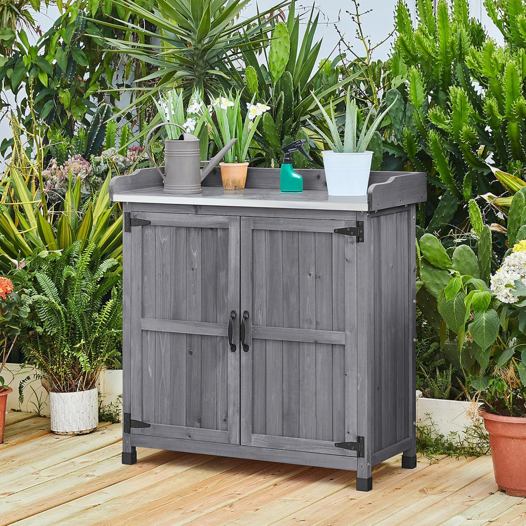 Modern Style Large Outdoor Garden Potting Table Bench Wooden Planting Work Station With Storage Cabinet Shelf Wood Kit Home Use