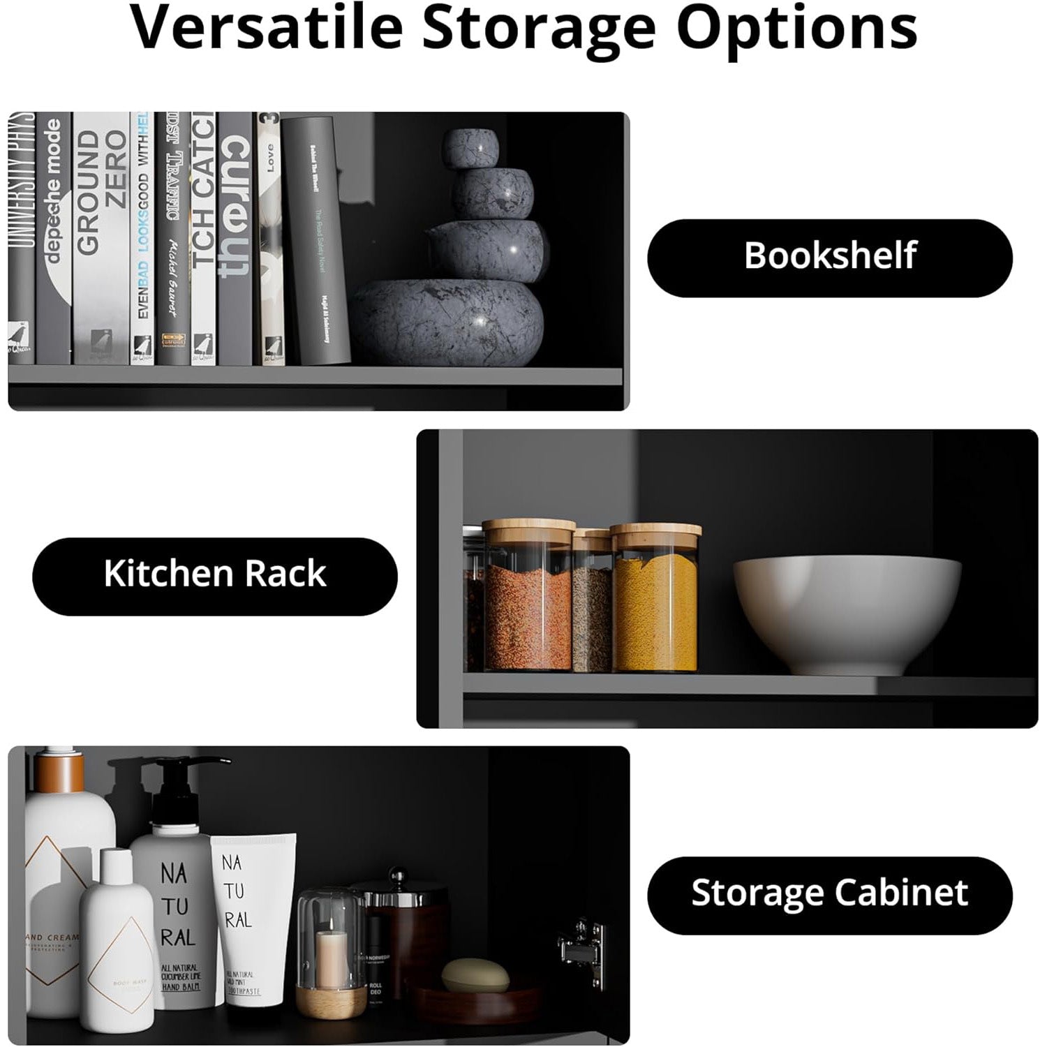 Tall Kitchen Pantry Storage Cabinet 4 Wood Doors Freestanding Cupboard Open Countertop Adjustable Shelves Portable Wardrobe