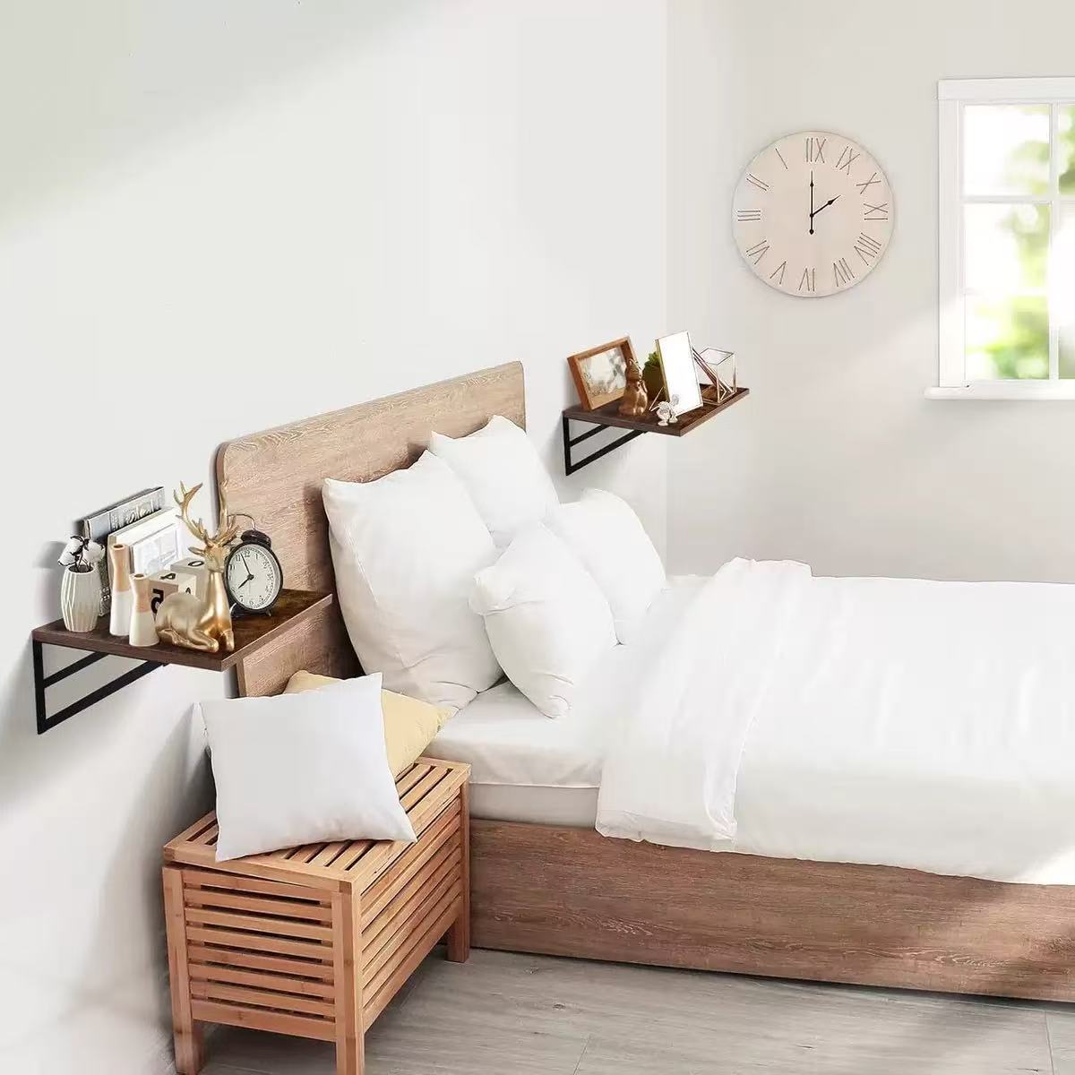 American Style Wooden Wall Shelf Solid Wood Single-Line Partition Living Room Bedroom Two-Piece Set Wall-Mounted Storage Shelf