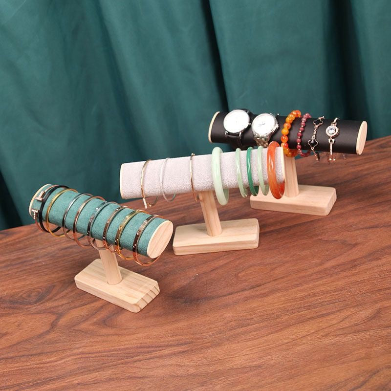 New Solid Wood Flat Tube Jewelry Stand for Hanging Necklaces and Bracelets, Titanium Steel Bracelet Display Jewelry Storage Rack