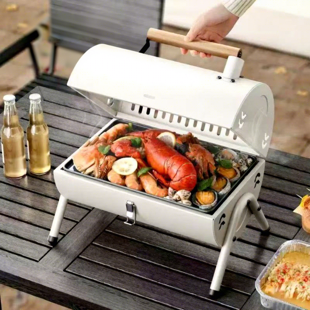 Outdoor Thickened BBQ Grill Portable Multi-Functional with Chimney Double-Sided Household Charcoal Stove Camping Barbecue