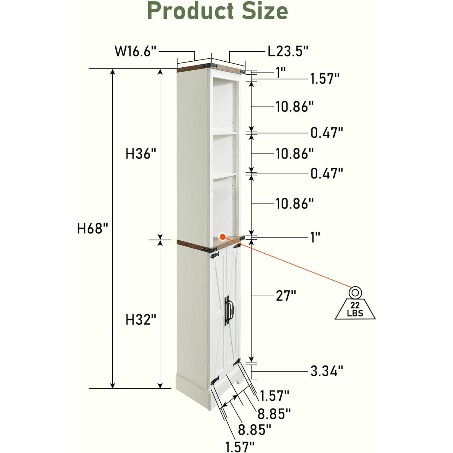 Tall Rustic Oak Antique White Corner Cabinet Adjustable Shelves Farmhouse Storage Barn Door Design Home Space Saver Living Room
