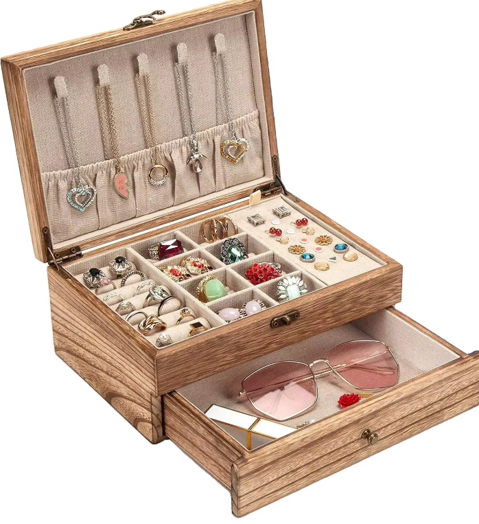 Vintage Solid Wood Jewelry Box Large Capacity Storage Box Display Box Chinese Style Jewelry Box Multi-Compartment