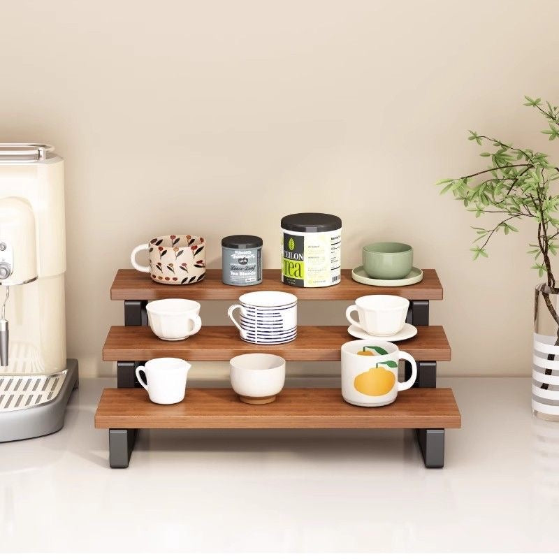 Shelf Figurine Perfume Dark Walnut Wood Storage Rack Solid Wood Coffee Cup Desktop Display Ladder Organizer Display Stand
