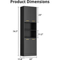 Tall Kitchen Pantry Storage Cabinet 4 Wood Doors Freestanding Cupboard Open Countertop Adjustable Shelves Portable Wardrobe