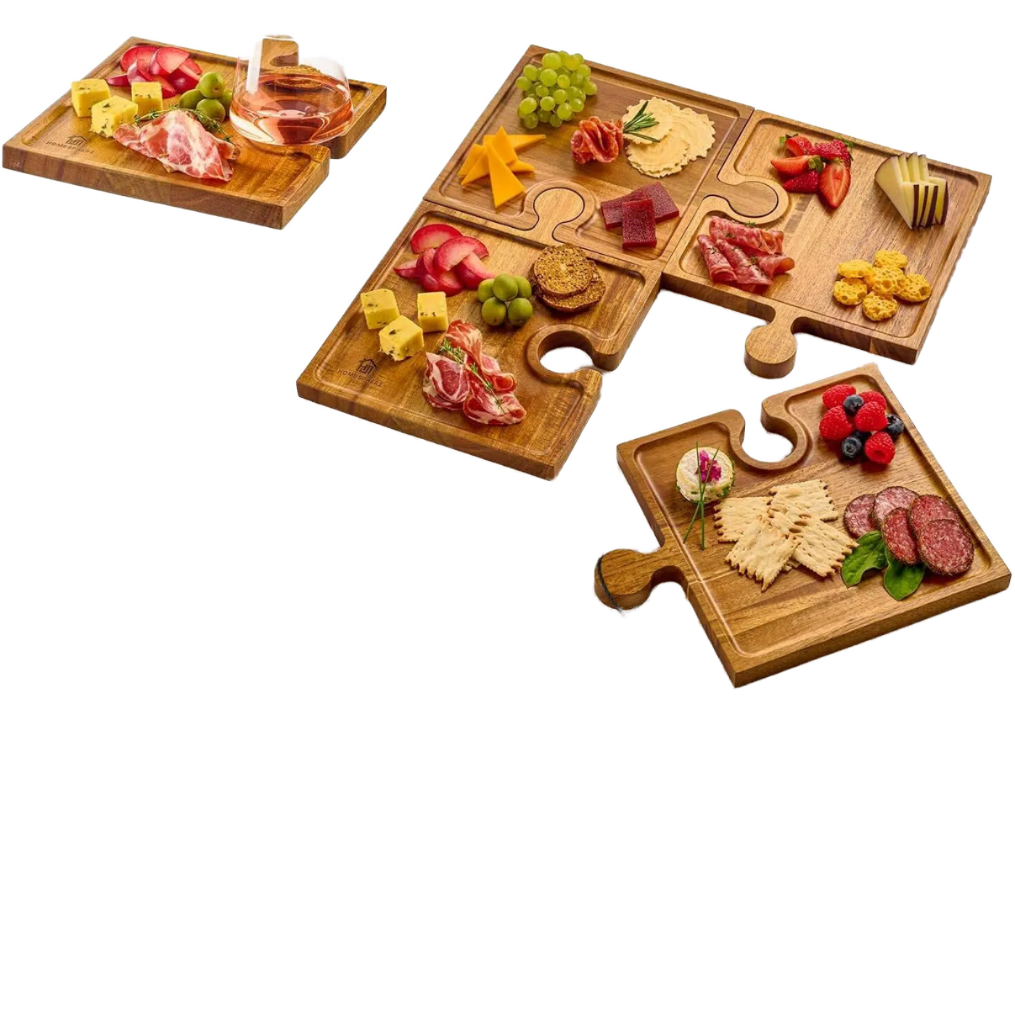 Wooden Tray Puzzle Shape Acacia Wood Tray Kitchen Cutting Board Fruit Steak Pizza Plate Snack Bread Tray