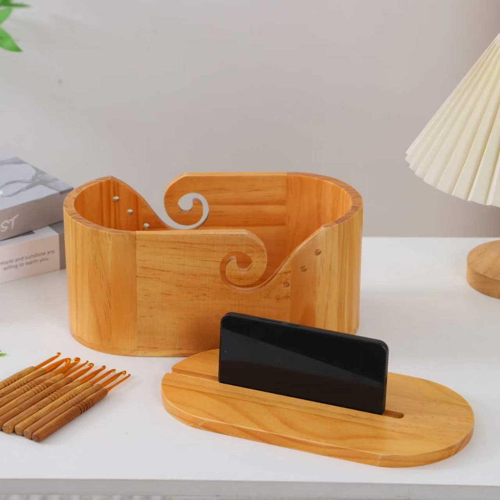 Wooden Oval Knitting Storage Box with Lid for Yarn, Wooden Bowl for Yarn, Yarn Storage Bowl for Holding Phones