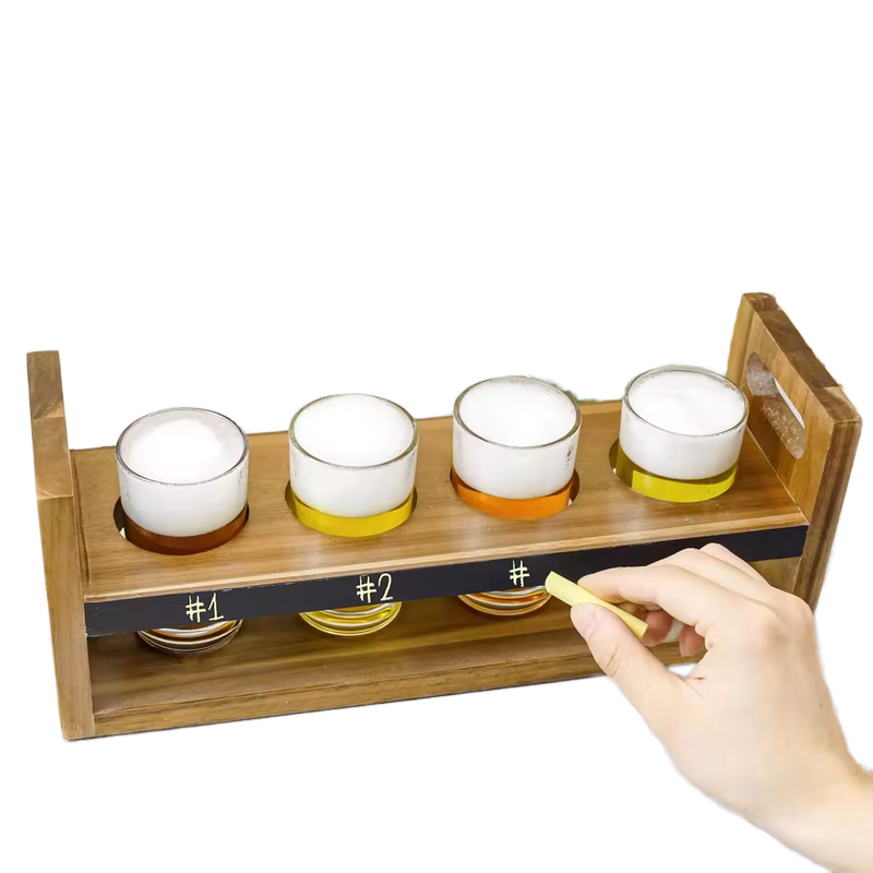 Vintage Desktop Wooden Wine Glass Holder Beer Tasting Tray with Wipeable Blackboard Eco-friendly Portable Wine Tray