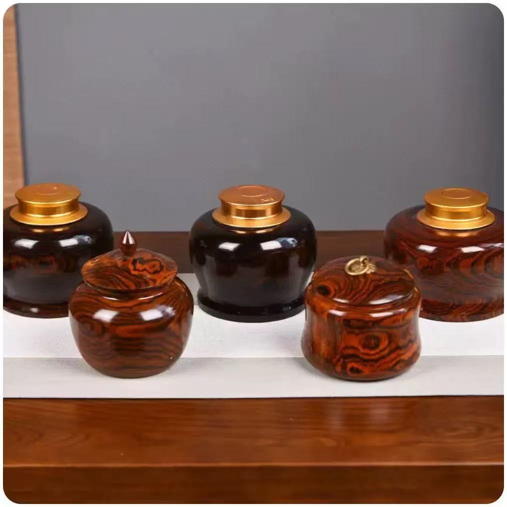 Tiger Skin Sandalwood Acacia Solid Wood Sealed Copper Lid Tea Canister Home Office Living Room Decorative Creative Craft