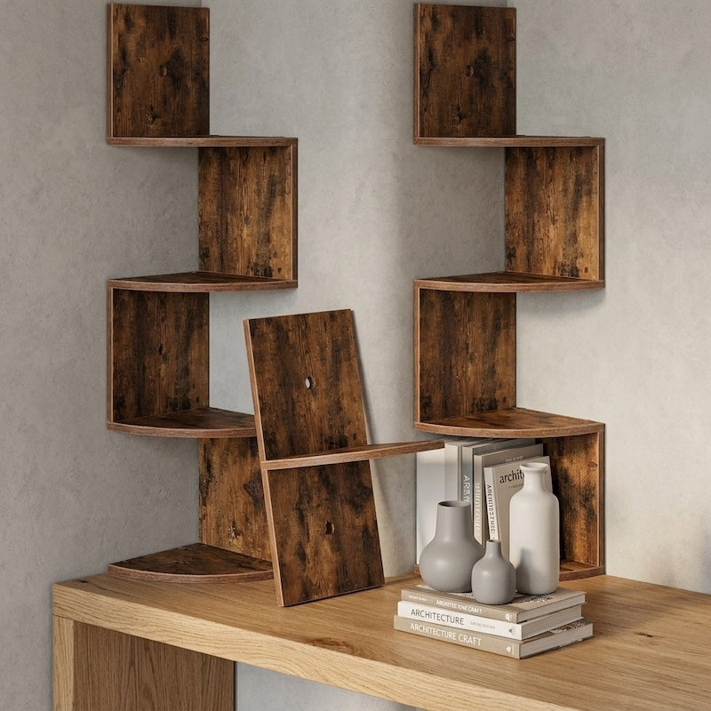 Wooden Retro Wall-Mounted Floating Corner Shelf Simple Bookshelf Four-Layer Multi-Functional Density Board Storage Shelf