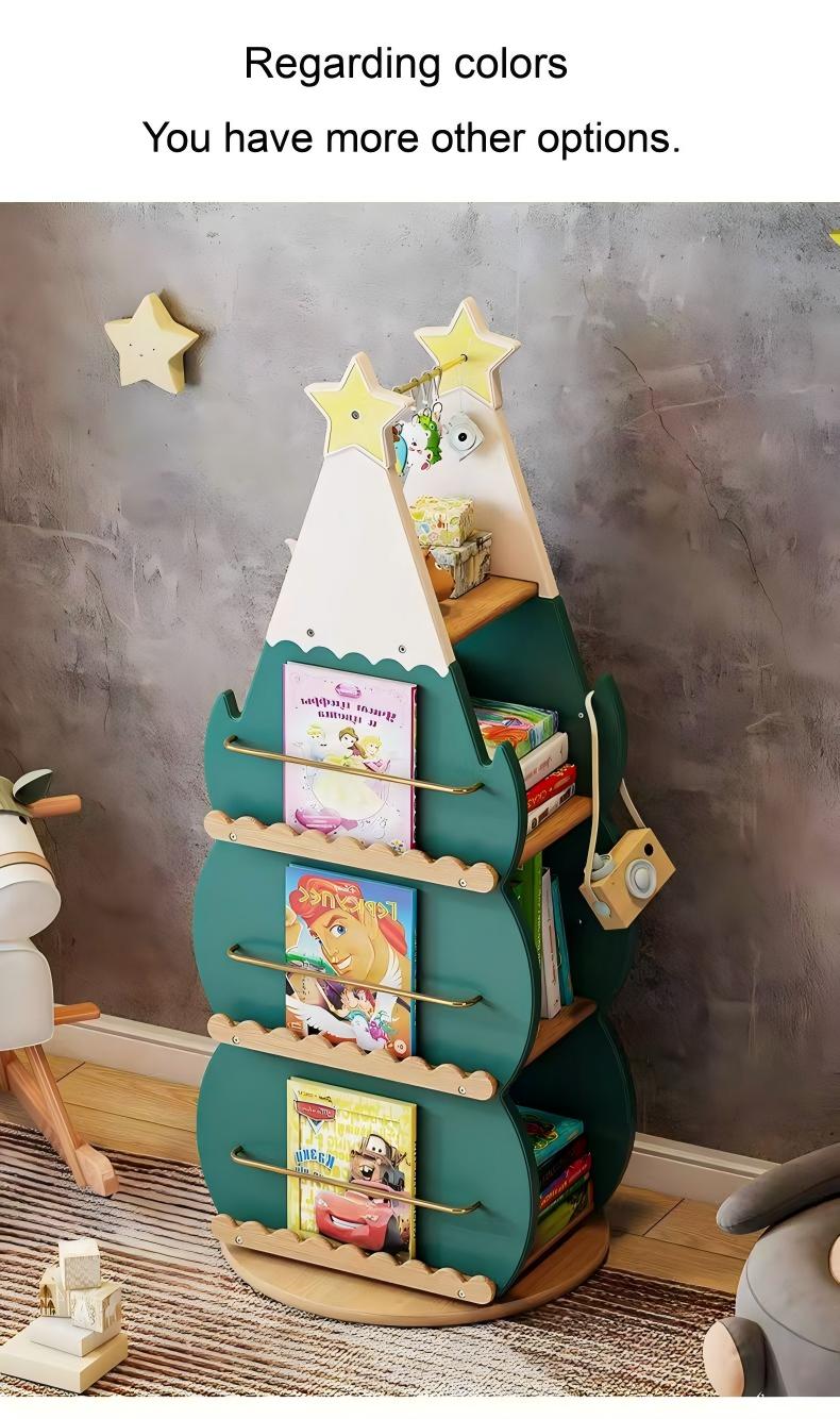 Bookshelf Cabinet Children's Christmas Tree-Shaped Rotating Bookcase Wooden Bookcase for Study Children's Room Bedroom Library