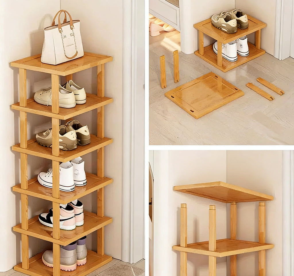 Small Narrow Shoe Rack, Multi-layer Shoe Rack for Entryway, Detachable, Space-saving Wooden Storage Shoe Rack
