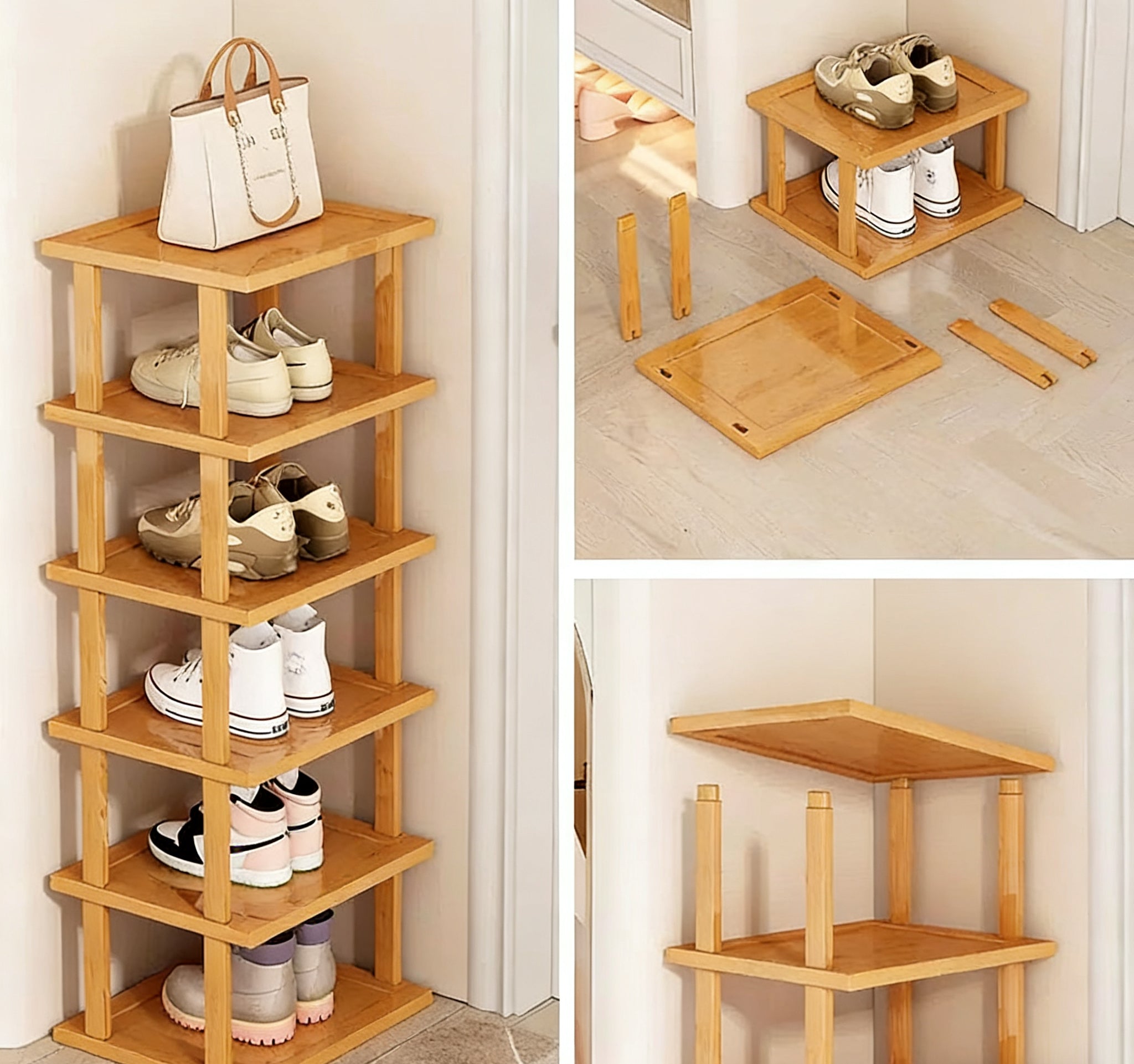 Small Narrow Shoe Rack, Multi-layer Shoe Rack for Entryway, Detachable, Space-saving Wooden Storage Shoe Rack