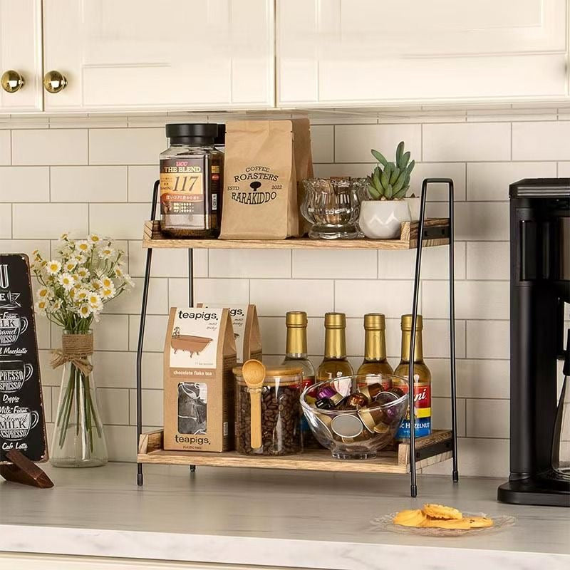 Wooden Storage Rack Multi-Functional Double-Layer Kitchen Spice Organizer Bathroom Skincare Organizer Desktop Storage Rack