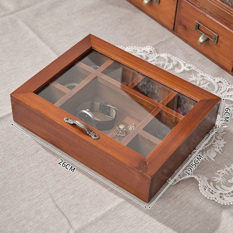 Flip Lid Jewelry Box Storage Box Wooden Box Solid Wood Grid Desktop Display Box Vintage Walnut Ornament Artware