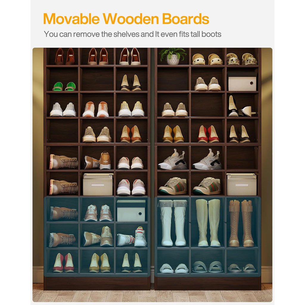 Wooden Shoes Cabinet with 30 Independent Compartments Large Storage Entrance Organizer for Living Room