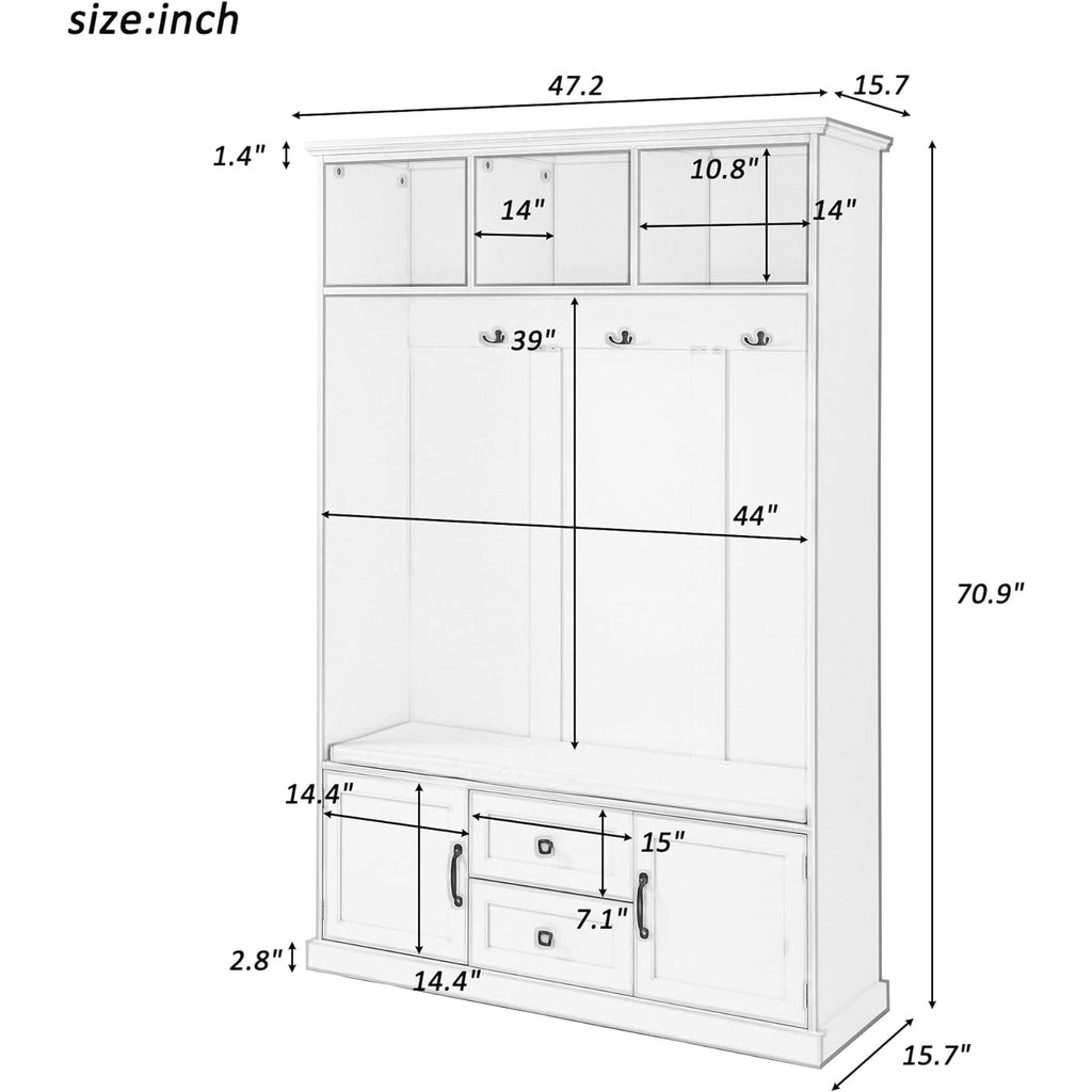 Modern Design Wooden Hall Tree With Shoe Rack Bench and Coat Hooks Panel Wood Dining Room Furniture for Home or Hotel Use
