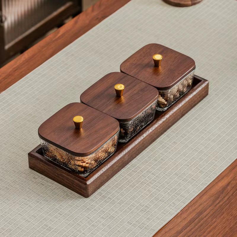 Walnut Eco-Friendly Wedding Creative Home Partition Dry Fruit Tray Plant Pattern Dessert Sugar Glass Bowl Fruit Plate Snack