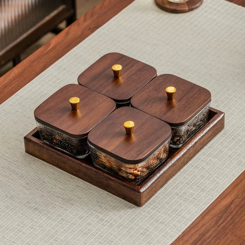 Walnut Eco-Friendly Wedding Creative Home Partition Dry Fruit Tray Plant Pattern Dessert Sugar Glass Bowl Fruit Plate Snack